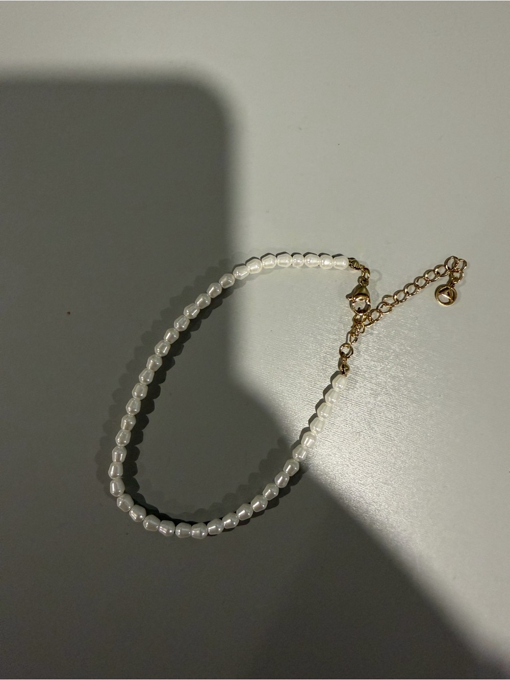 Delicate White Pearl Beaded Ankle Bracelet with Gold Chain
